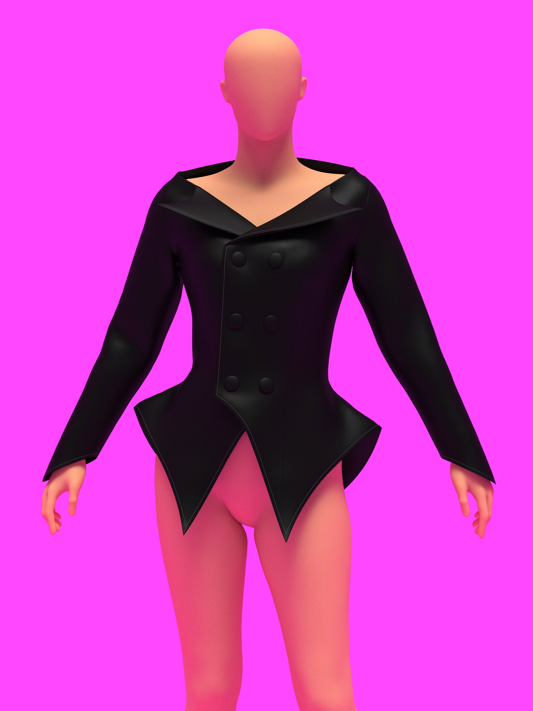 off shoulder double breasted blazer jacket coat sewing pattern for drag queens lady gaga costume high fashion runway business reveal by katkow front black