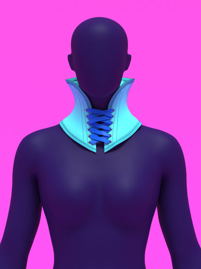 Open High Collar Neck Corset Sewing Pattern for Drag queens Cosplay Costume Fetish Alternative Goth Outfit by Katkow Blue