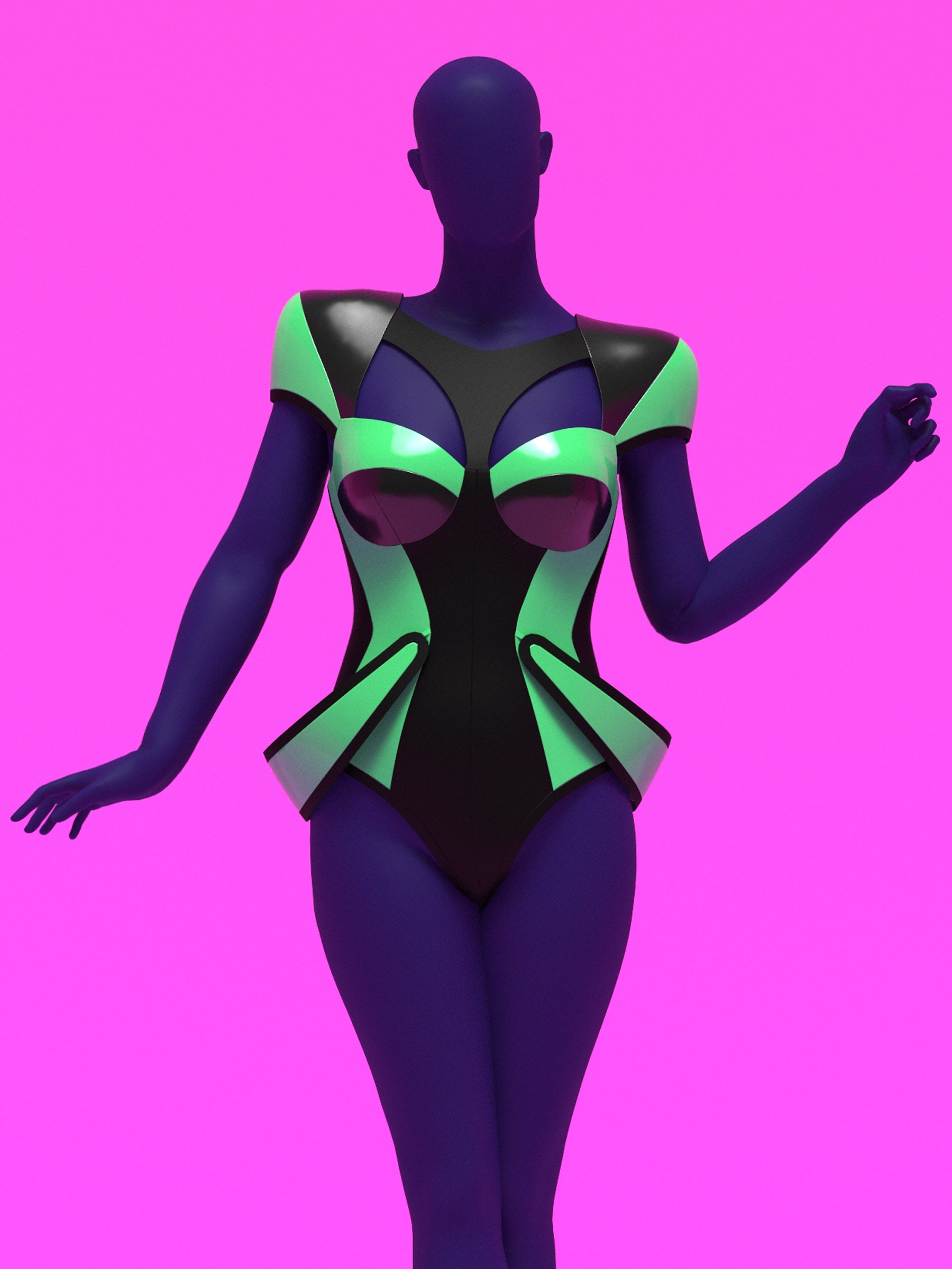 Space Leotard 2.0 Sewing Pattern For Drag Queens by Katkow Futuristic Costume Dancewear Rave Festival Cosplay Easy Sew Corset Body Thumb