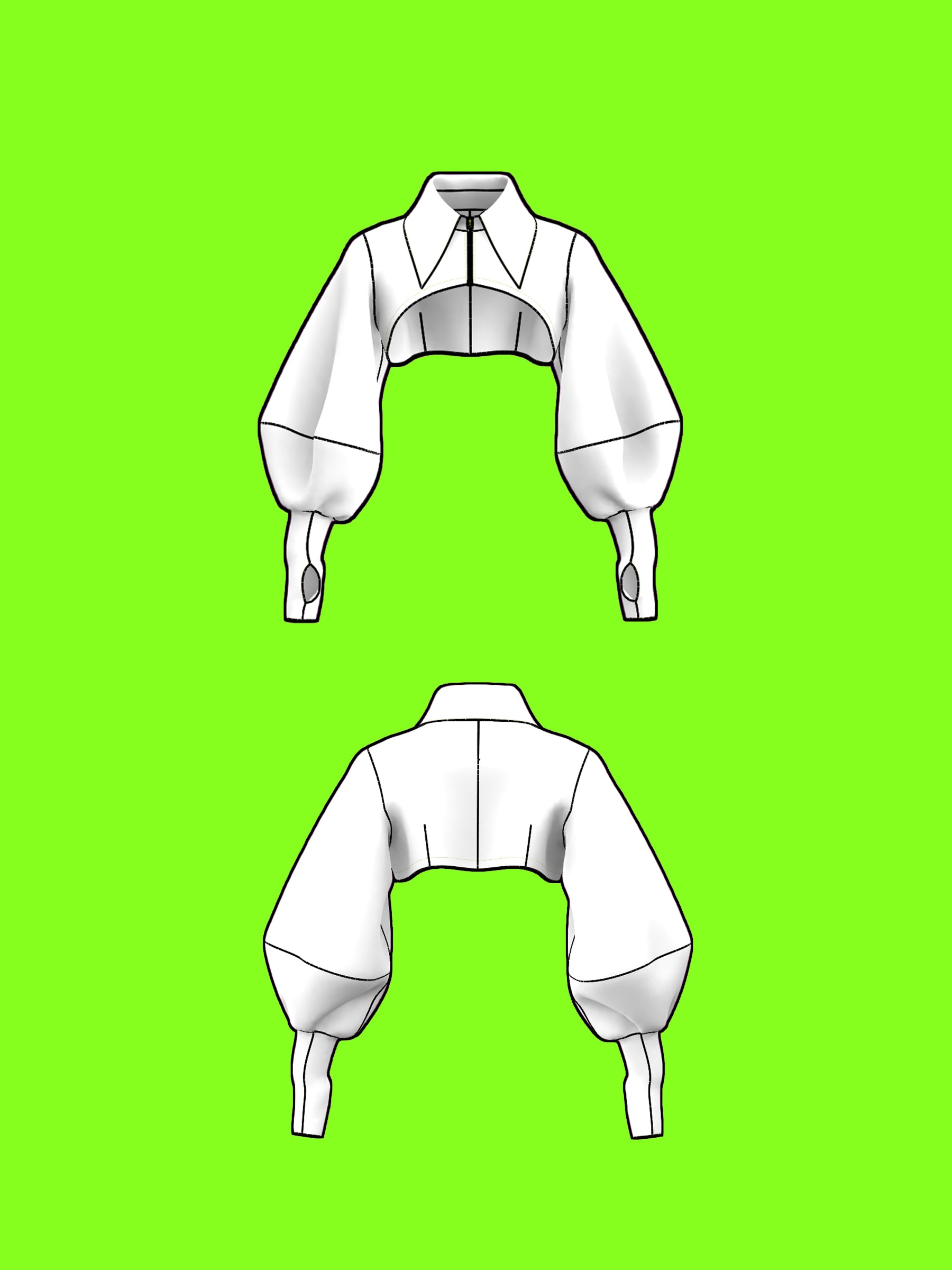 Balloon Sleeve Shrug Sewing Pattern For Drag Queens Oversized Sleeves Fingerless Glove Pointed Knife Collar Top Accessory Beginner Pattern by Katkow Flat