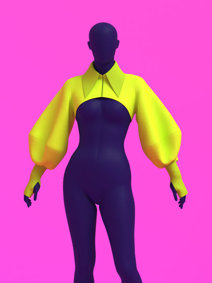 Balloon Sleeve Shrug Sewing Pattern For Drag Queens Oversized Sleeves Fingerless Glove Pointed Knife Collar Top Accessory Beginner Pattern by Katkow Front