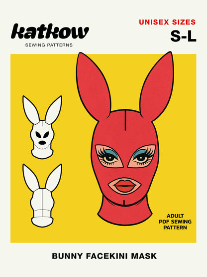 Bunny Facekini Mask (S-L) Club Kid Halloween Costume Sewing Pattern
