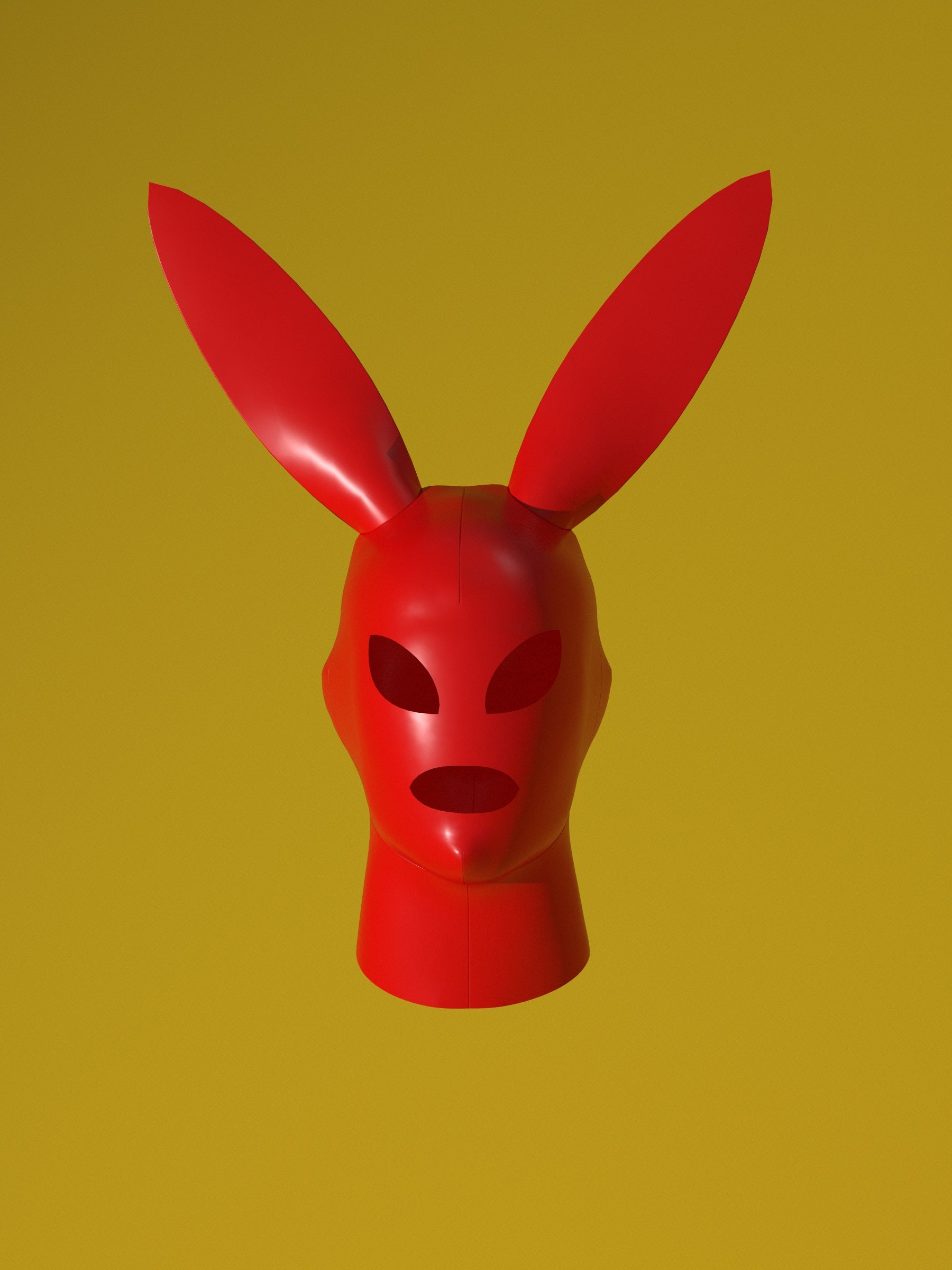 Bunny Facekini Mask PDF Sewing Pattern (S–L) – Club Kid Latex Mask Halloween Costume Idea Katkow Drag Queen render front 3d