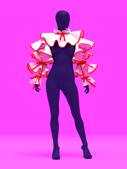 Clown Ruffle Shrug sewing pattern XS-4X for drag queen Halloween costume pose