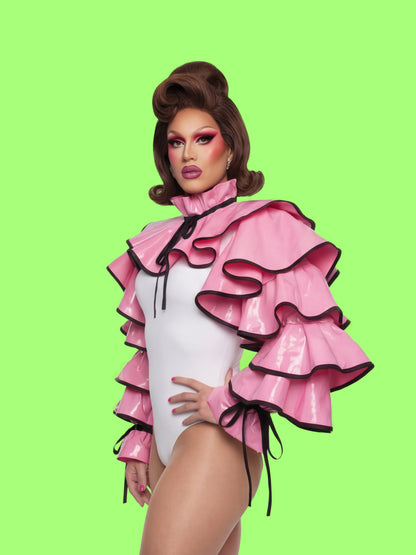 clown ruffle shrug top sewing pattern for drag queens halloween costume sleeve gathered collar cosplay by Katkow side