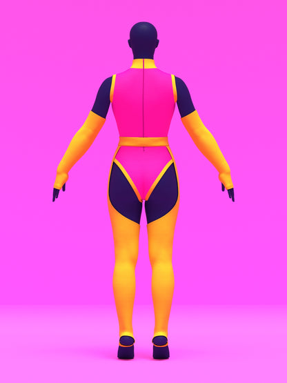 Stretch Set Leotard, Fingerless Opera Gloves, Chaps Sewing Patterns For Drag Queens by Katkow Beginner Sewing Pattern Full Drag Costume back