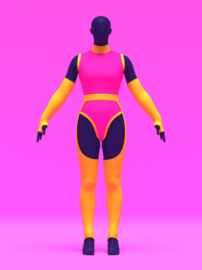 Stretch Set Leotard, Fingerless Opera Gloves, Chaps Sewing Patterns For Drag Queens by Katkow Beginner Sewing Pattern Full Drag Costume front