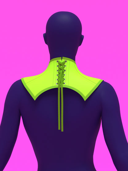 Extended V Pointed Shoulder Corset Harness Sewing Pattern for drag queens fetish goth alternative halloween costume outfit leather by katkow front green back 