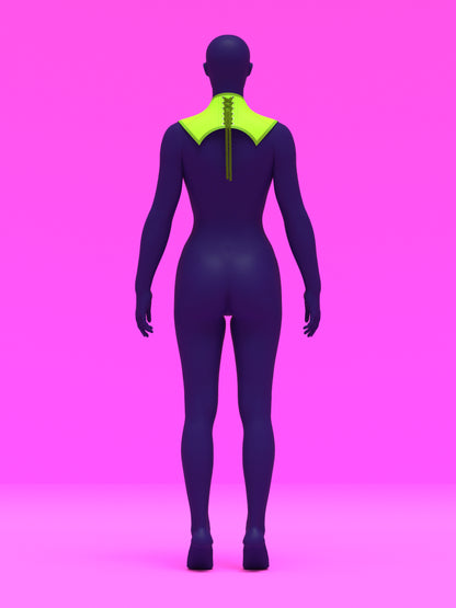 Extended V Pointed Shoulder Corset Harness Sewing Pattern for drag queens fetish goth alternative halloween costume outfit leather by katkow front green zoom out back 2