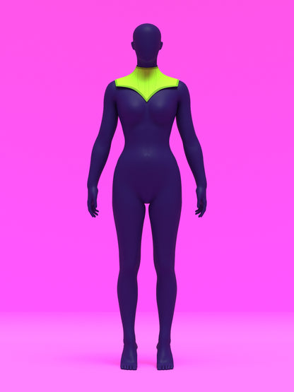 Extended V Pointed Shoulder Corset Harness Sewing Pattern for drag queens fetish goth alternative halloween costume outfit leather by katkow front green zoom out