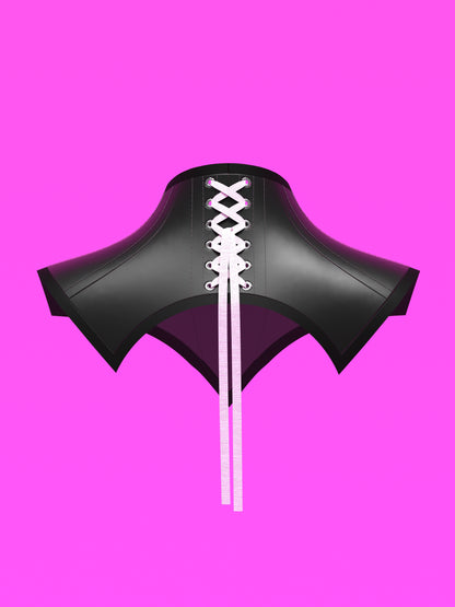 Extended V Pointed Shoulder Corset Harness Sewing Pattern for drag queens fetish goth alternative halloween costume outfit leather by katkow back garment black