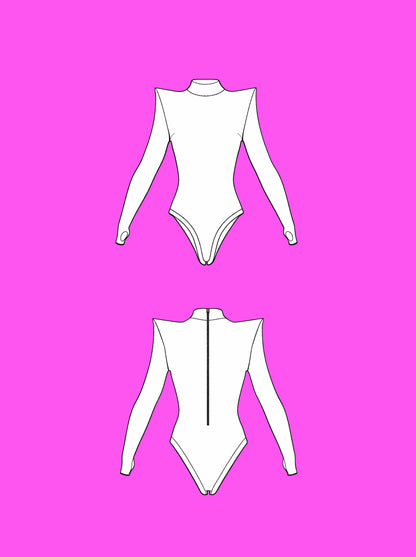 Pointed Shoulder Leotard Sewing Pattern For Drag Queens Cosplay by Katkow Stretch outfit flats