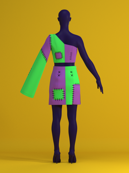 Frankenstein Patchwork Top & Skirt Set (XS-XL) Drag Queen Halloween Costume Sewing Pattern by Katkow back
