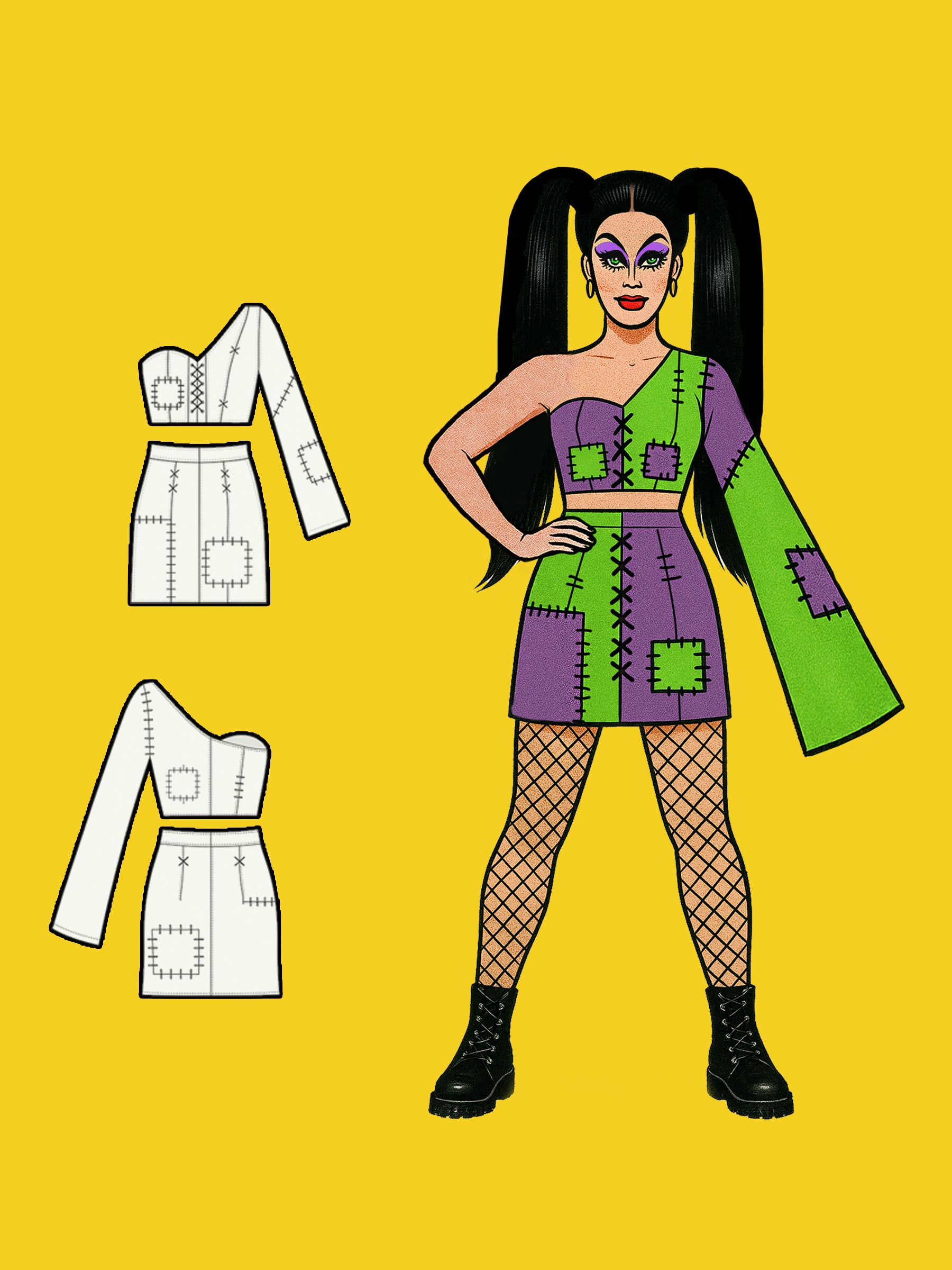 Frankenstein Patchwork Top & Skirt Set (XS-XL) Drag Queen Halloween Costume Sewing Pattern by Katkow