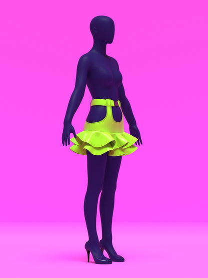 Garter Mini Skirt with Flounce Ruffles Sewing Pattern for drag Queens y2k 2000s style costume outfit easy to sew with garter straps by Katkow side angle