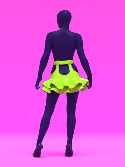 Garter Mini Skirt with Flounce Ruffles Sewing Pattern for drag Queens y2k 2000s style costume outfit easy to sew with garter straps by Katkow back pose