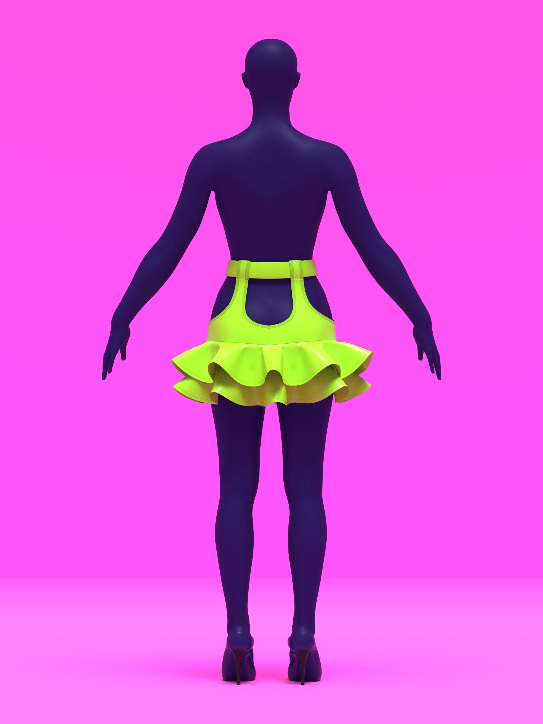 Garter Mini Skirt with Flounce Ruffles Sewing Pattern for drag Queens y2k 2000s style costume outfit easy to sew with garter straps by Katkow back