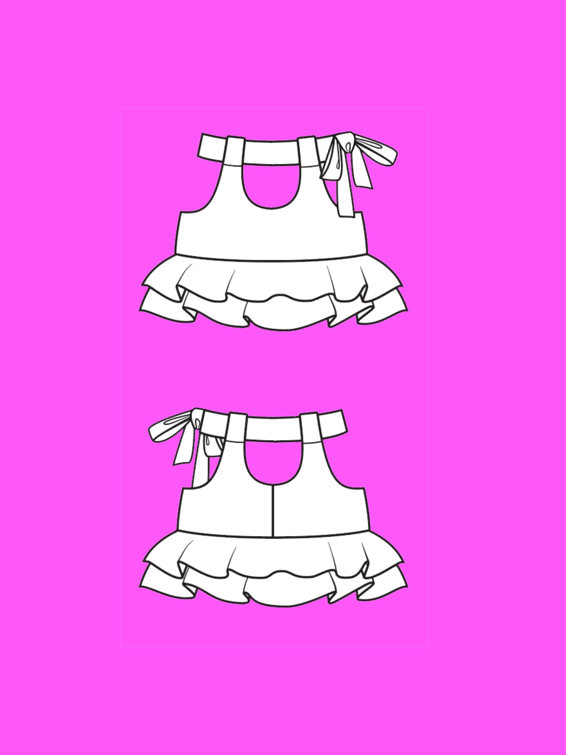 Garter Mini Skirt with Flounce Ruffles Sewing Pattern for drag Queens y2k 2000s style costume outfit easy to sew with garter straps by Katkow flat