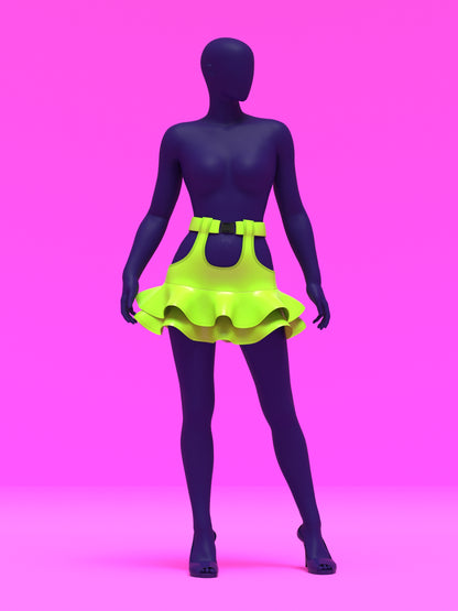 Garter Mini Skirt with Flounce Ruffles Sewing Pattern for drag Queens y2k 2000s style costume outfit easy to sew with garter straps by Katkow front pose zoom out