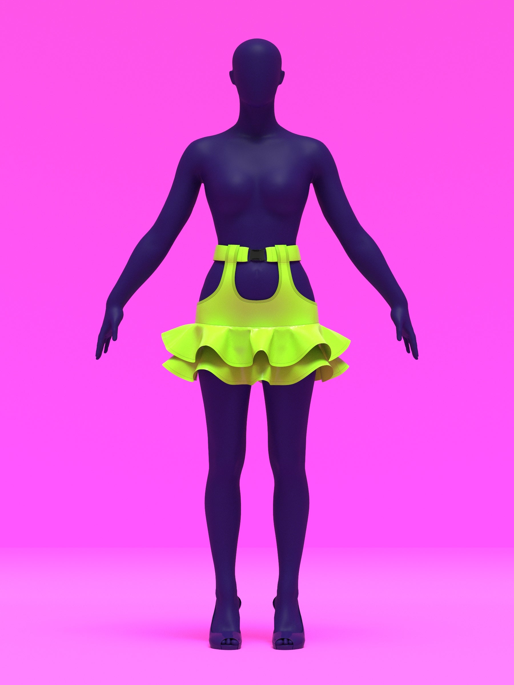 Garter Mini Skirt with Flounce Ruffles Sewing Pattern for drag Queens y2k 2000s style costume outfit easy to sew with garter straps by Katkow front straight