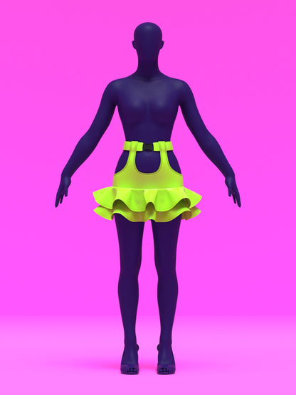 Garter Mini Skirt with Flounce Ruffles Sewing Pattern for drag Queens y2k 2000s style costume outfit easy to sew with garter straps by Katkow front straight