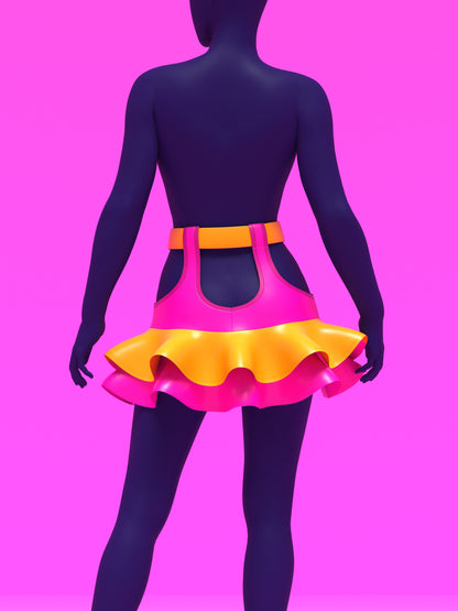 Garter Mini Skirt with Flounce Ruffles Sewing Pattern for drag Queens y2k 2000s style costume outfit easy to sew with garter straps by Katkow back multicolor