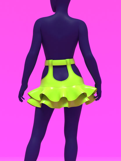 Garter Mini Skirt with Flounce Ruffles Sewing Pattern for drag Queens y2k 2000s style costume outfit easy to sew with garter straps by Katkow back