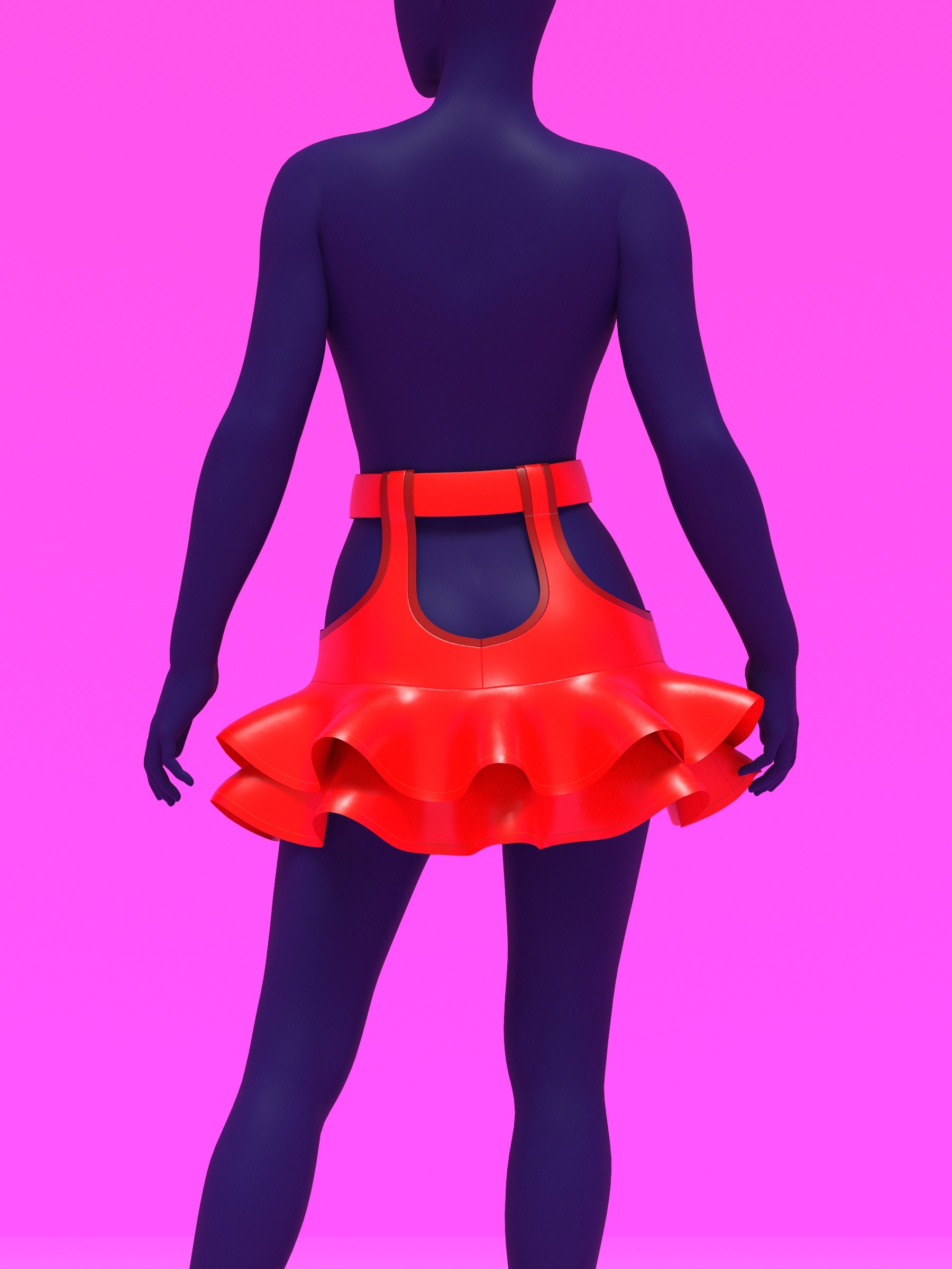 Garter Mini Skirt with Flounce Ruffles Sewing Pattern for drag Queens y2k 2000s style costume outfit easy to sew with garter straps by Katkow back red