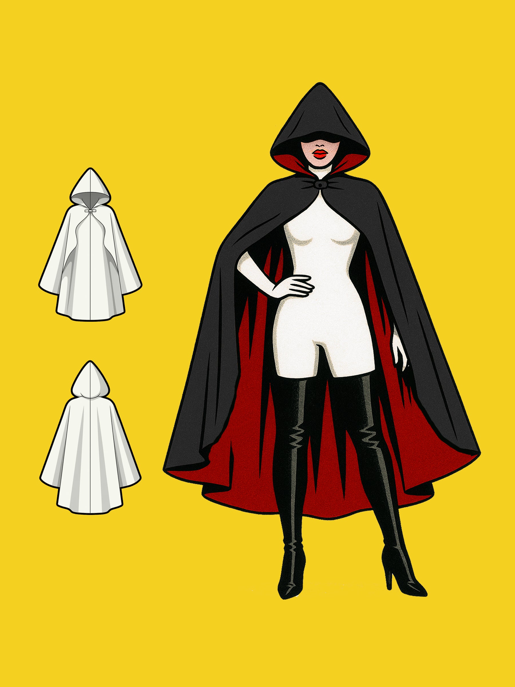 Gothic Oversized Cloak (XS-4X) Drag Queen Halloween Costume Sewing Pattern for Villain Fairytale Outfit Cosplay Illustration