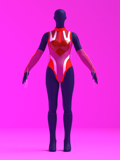 Heart Leotard Color-Block Sewing Pattern for drag queens valentines costume dancewear stretch catsuit bodysuit cutouts by Katkow Pink front