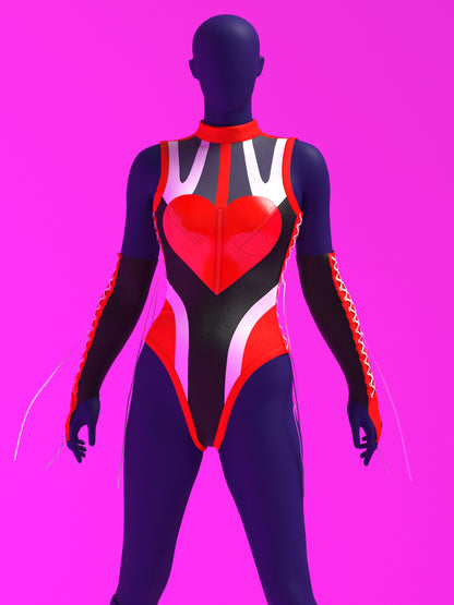 Heart Leotard Color-Block Sewing Pattern for drag queens valentines costume dancewear stretch catsuit bodysuit cutouts by Katkow Pose