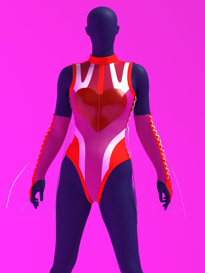 Heart Leotard Color-Block Sewing Pattern for drag queens valentines costume dancewear stretch catsuit bodysuit cutouts by Katkow Pose Pink