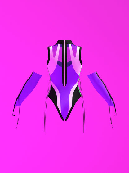 Heart Leotard Color-Block Sewing Pattern for drag queens valentines costume dancewear stretch catsuit bodysuit cutouts by Katkow Purple Back