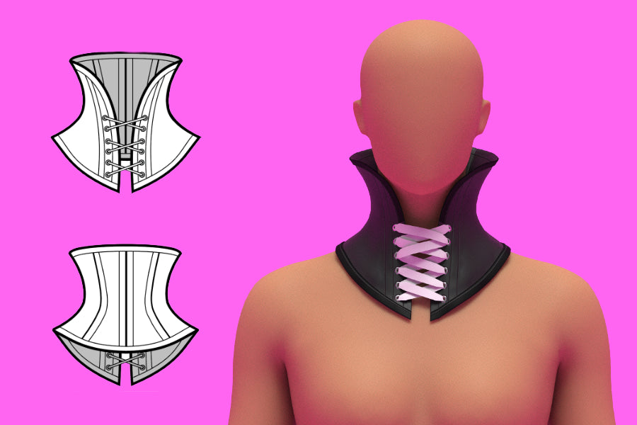 Open High Collar Neck Corset Sewing Pattern for Drag queens Cosplay Costume Fetish Alternative Goth Outfit by Katkow