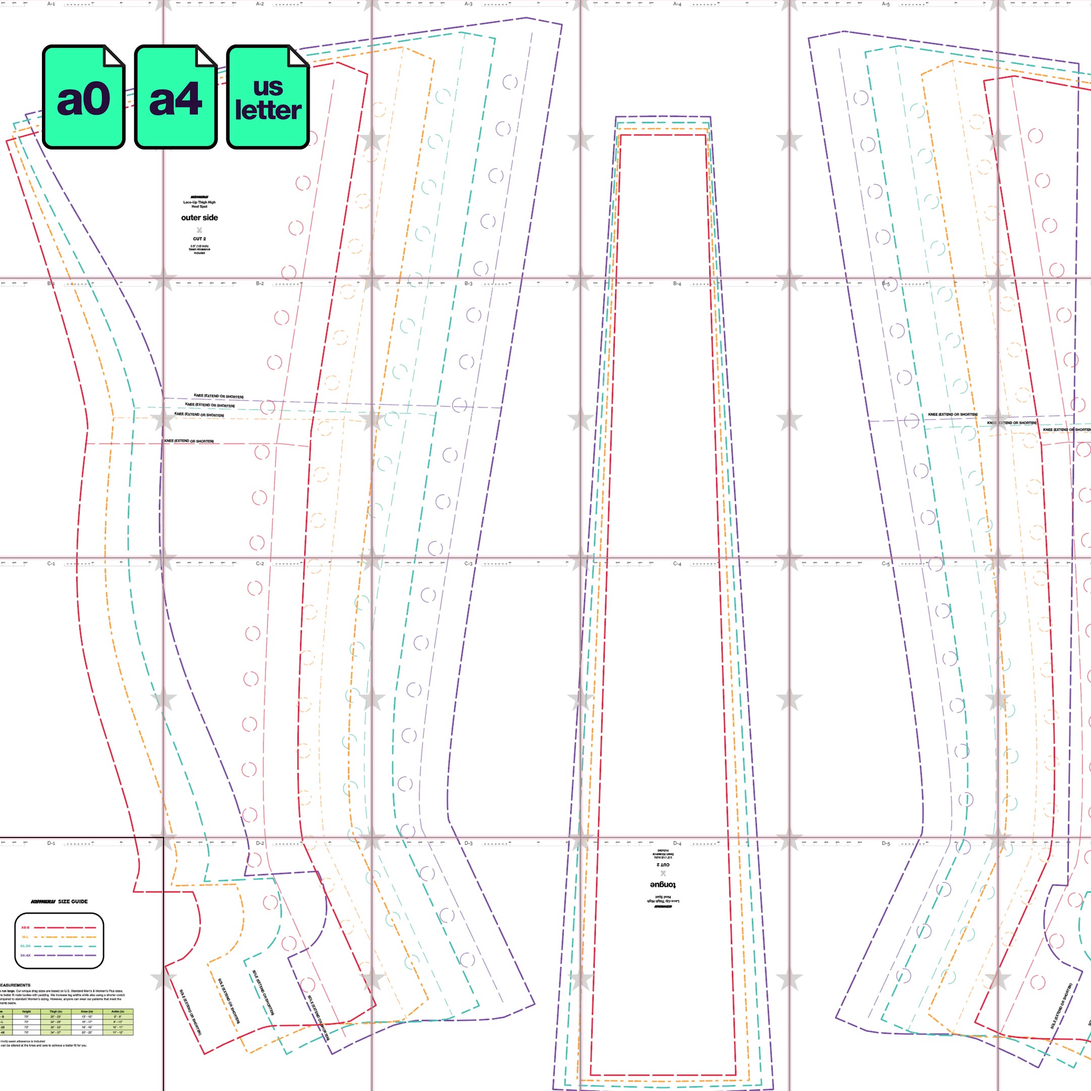 Lace-Up Thigh High Heel Spats Sewing Pattern (Sizes S-4X) - PDF – Katkow