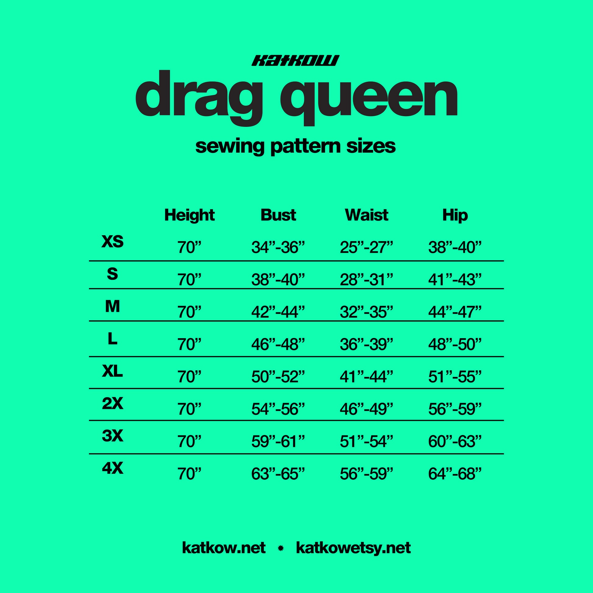 katkow drag queen bee corset sewing pattern size chart