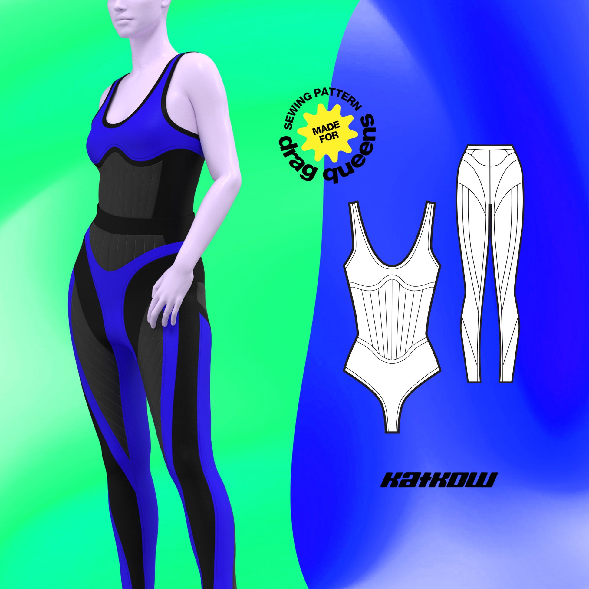katkow drag queen bodysuit and leggings sewing pattern set thumb