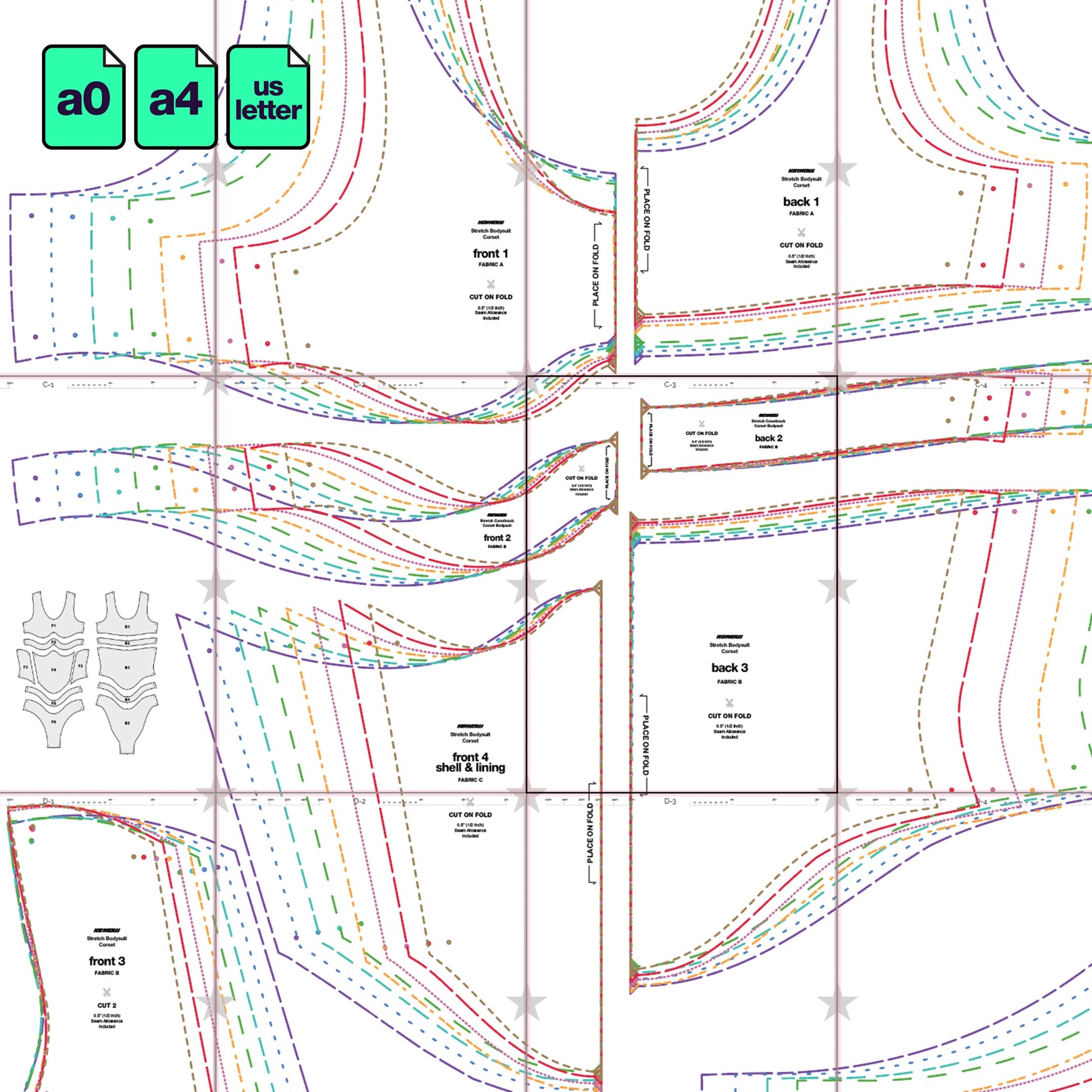 Stretch Colorblock Corset Bodysuit Sewing Pattern (Sizes XS-4X) – Katkow stretch-colorblock-corset-bodysuit-sewing-pattern-sizes-xs-4x-katkow