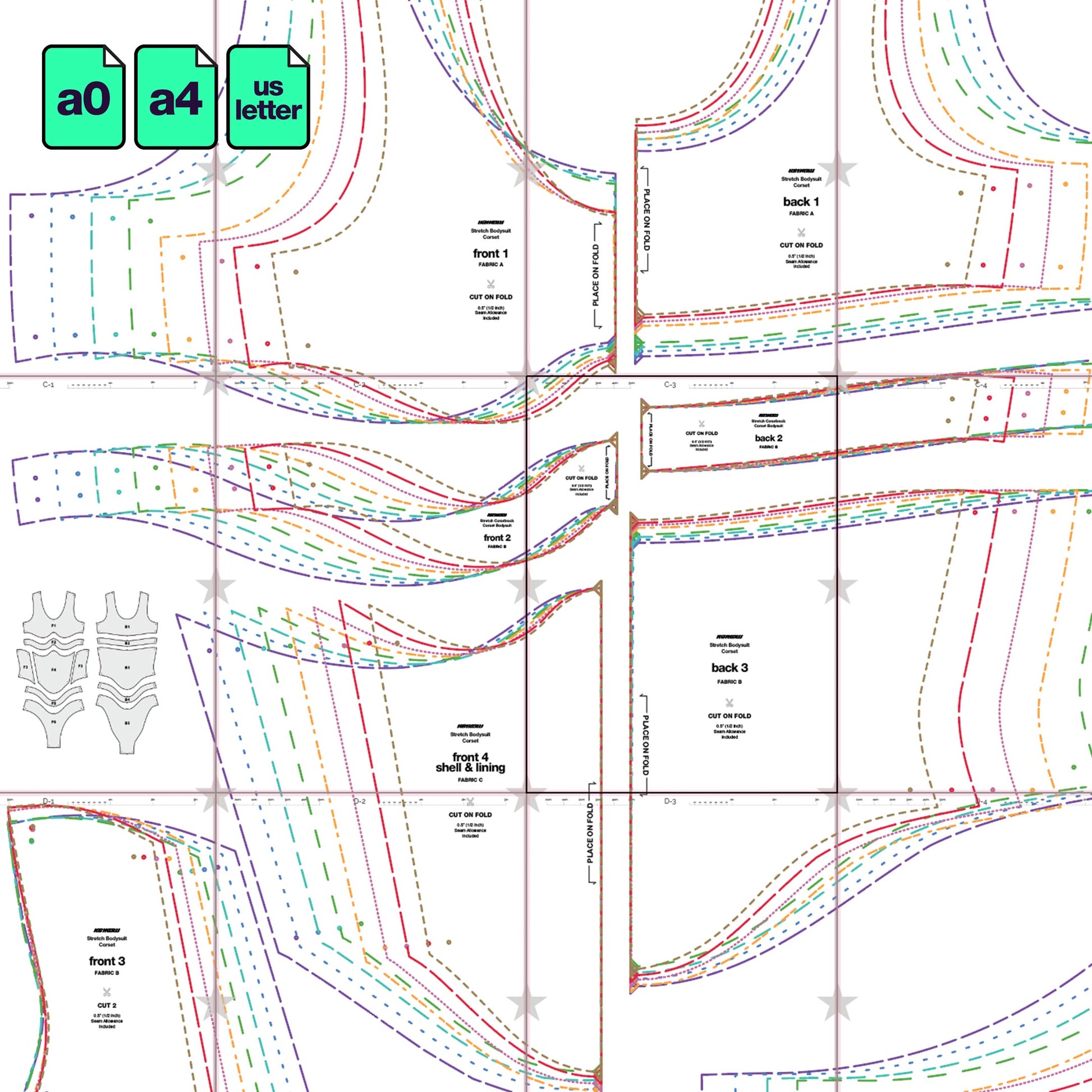 katkow drag queen stretch color block corset bodysuit sewing pattern pdf layout