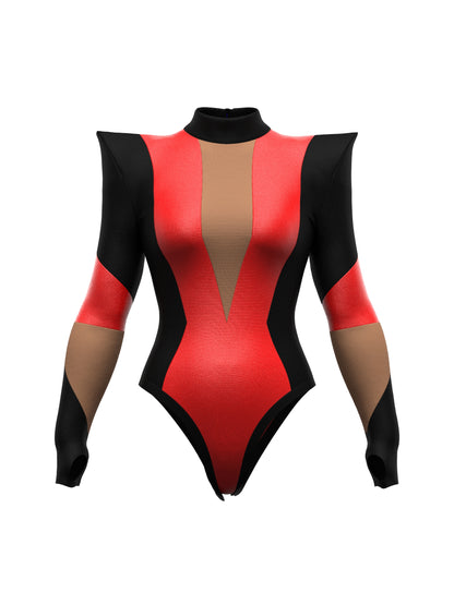 Pointed Shoulder Color-block Leotard Sewing Pattern For Drag Queens Cosplay Cutouts Stretch Dance Outfit Bodysuit by Katkow