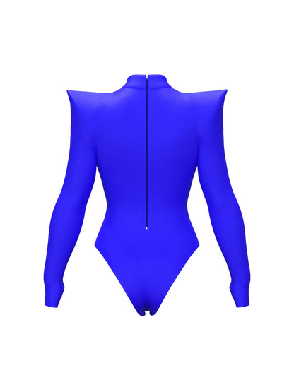 Pointed Shoulder Leotard Sewing Pattern For Drag Queens Cosplay by Katkow Stretch outfit back blue