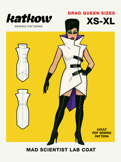 Mad Scientist Lab Coat (XS-XL) Drag Queen Halloween Costume Sewing Pattern Cosplay by Katkow Cover Vert