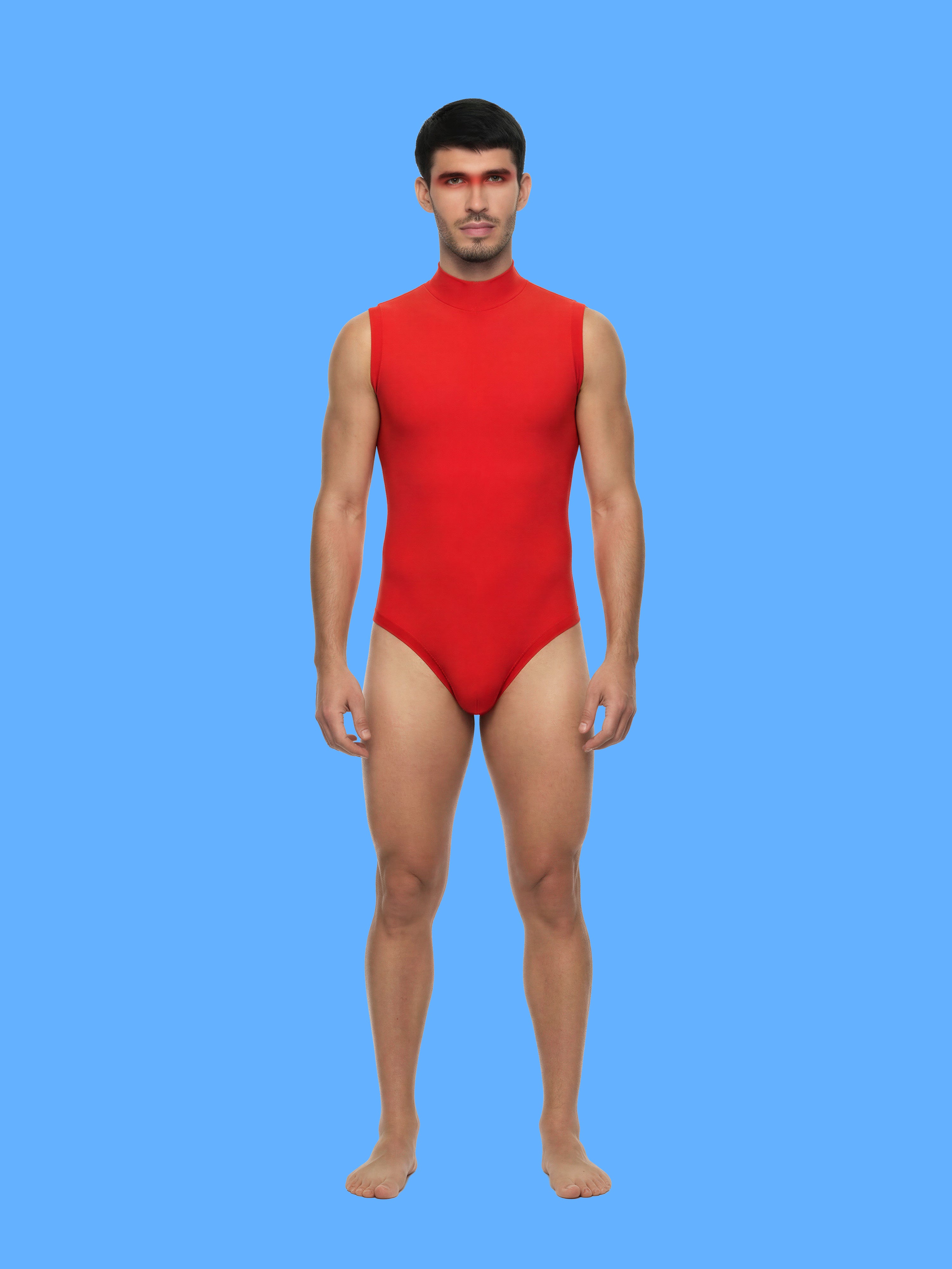 Men's Sleeveless Leotard Sewing Pattern for Cosplay and Dancewear Stretch Bodysuit Onesie Superhero Suit Costume model front
