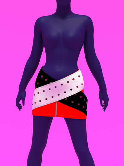 Oversized Crossed Belt Mini Skirt Sewing Pattern for drag queens y2k doll style costume by Katkow front pose