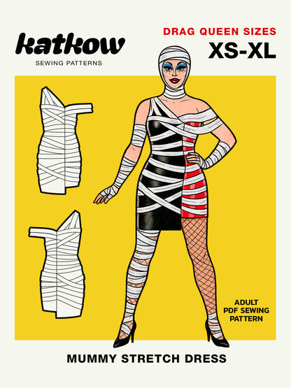 Mummy Stretch Dress (XS-XL) Drag Queen Halloween Costume Sewing Pattern Illustration Cover