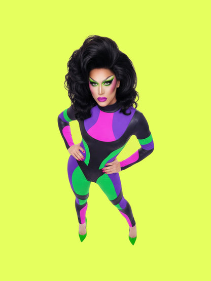 paneled catsuit sewing pattern for drag queens modeled by sour mandy drag queen by katkow costume bodysuit leotard colorblock