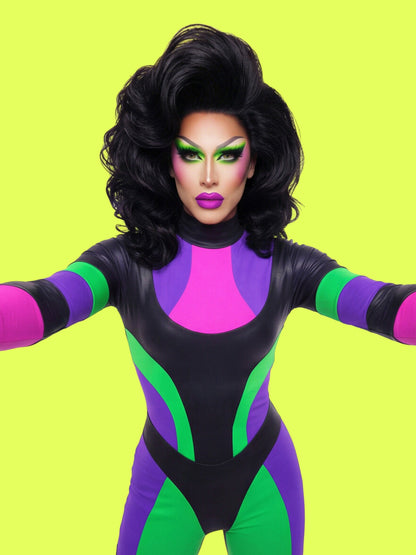 paneled catsuit sewing pattern for drag queens modeled by sour mandy drag queen by katkow costume bodysuit leotard colorblock