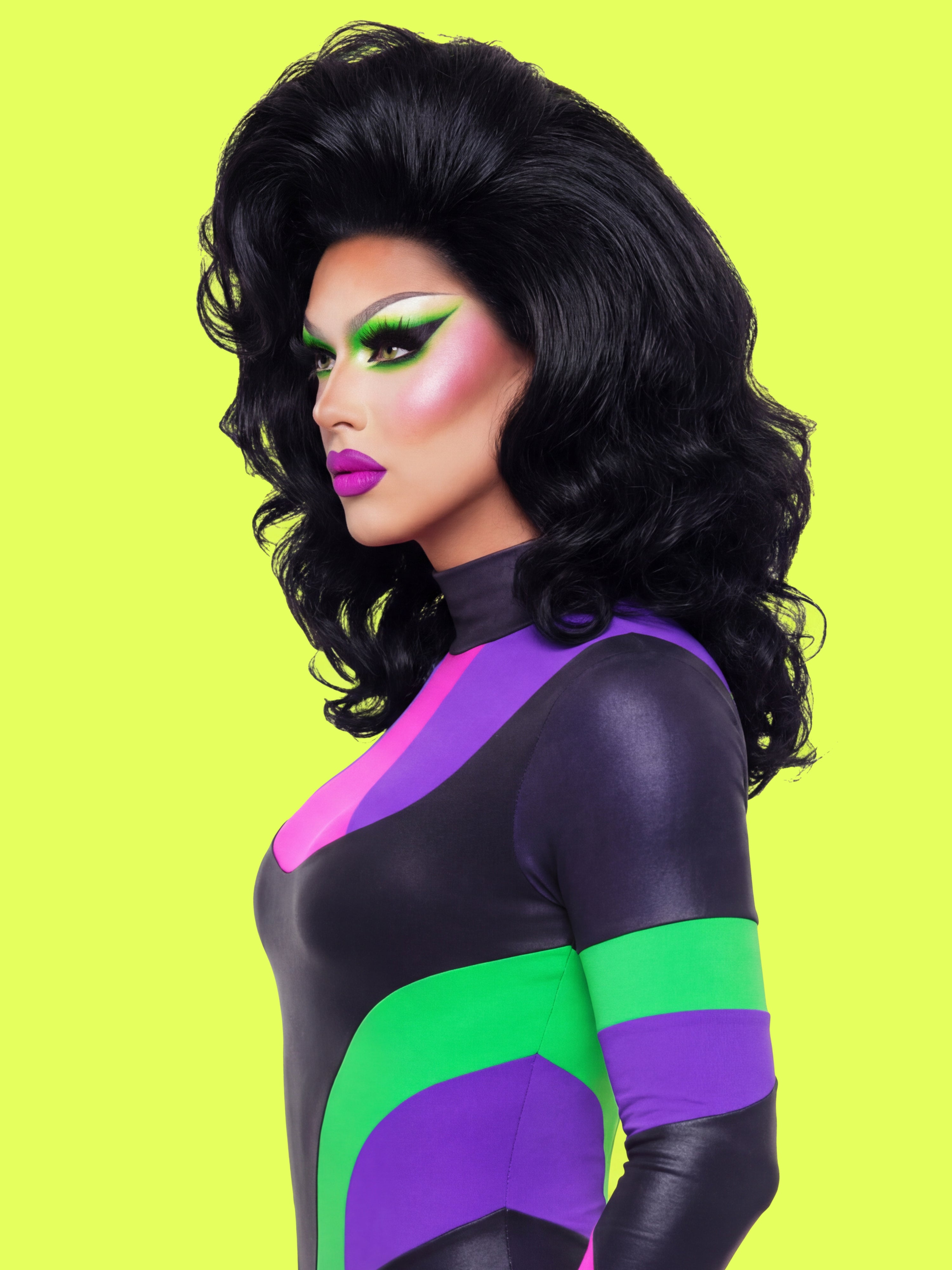 paneled catsuit sewing pattern for drag queens modeled by sour mandy drag queen by katkow costume bodysuit leotard colorblock