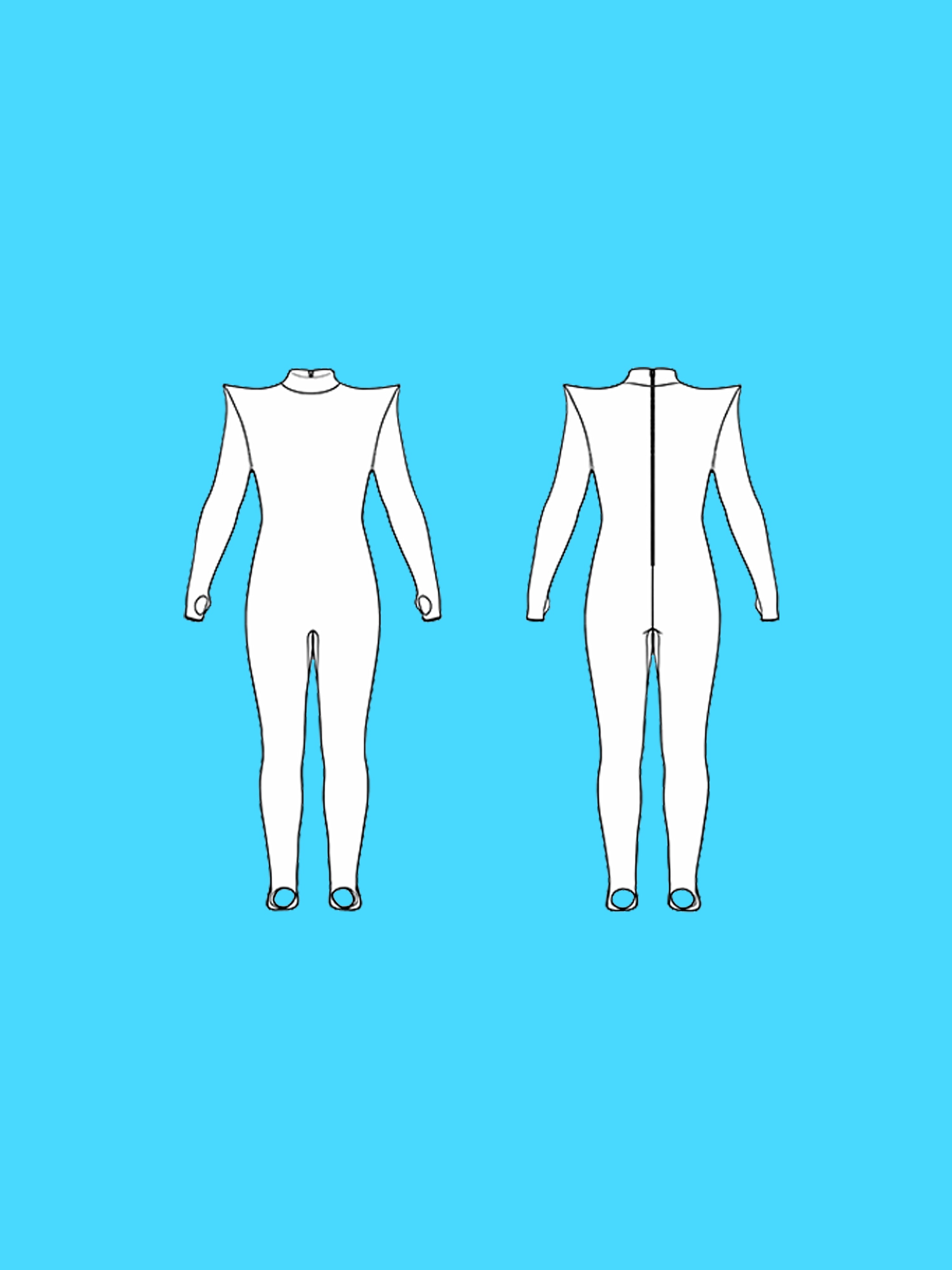 Men's Pointed Shoulder Catsuit Sewing Pattern for cosplay and superhero suit builds stretch bodysuit dancewear costume onesie adult jumpsuit by Katkow flats