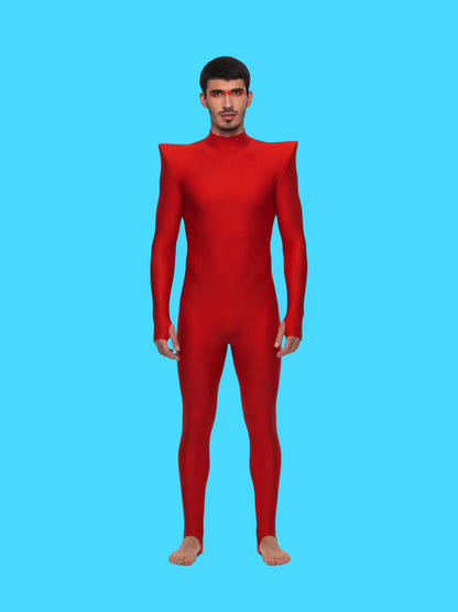 Men's Pointed Shoulder Catsuit Sewing Pattern for cosplay and superhero suit builds stretch bodysuit dancewear costume onesie adult jumpsuit by Katkow front model